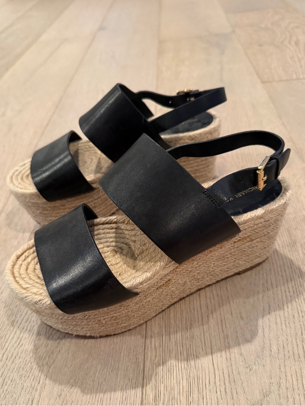 Michael Kors Collection Black Espadrille Wedge Sandals with Slingback Strap